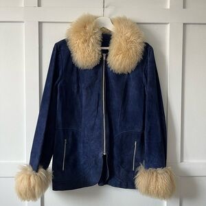 Vintage Afghan / Penny Lane Blue Suede Jacket